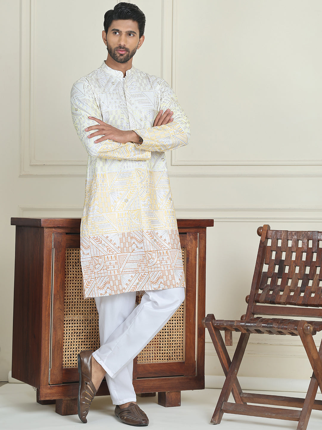 Embroidered, Ombre Design Kurta with Pyjamas ( JOKP P 5186 Yellow )