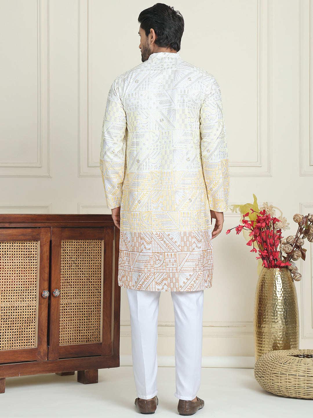 Embroidered, Ombre Design Kurta with Pyjamas ( JOKP P 5186 Yellow )