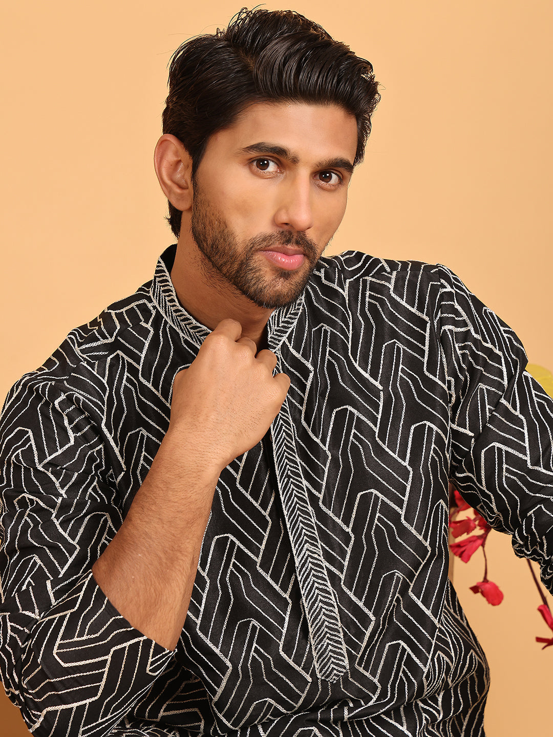 Embroidered straight Kurta with Pyjamas ( JOKP P 5187 Black )