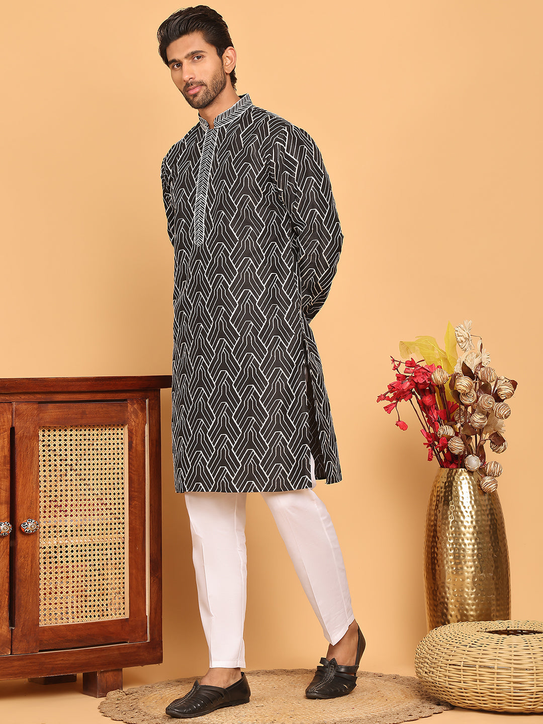Embroidered straight Kurta with Pyjamas ( JOKP P 5187 Black )