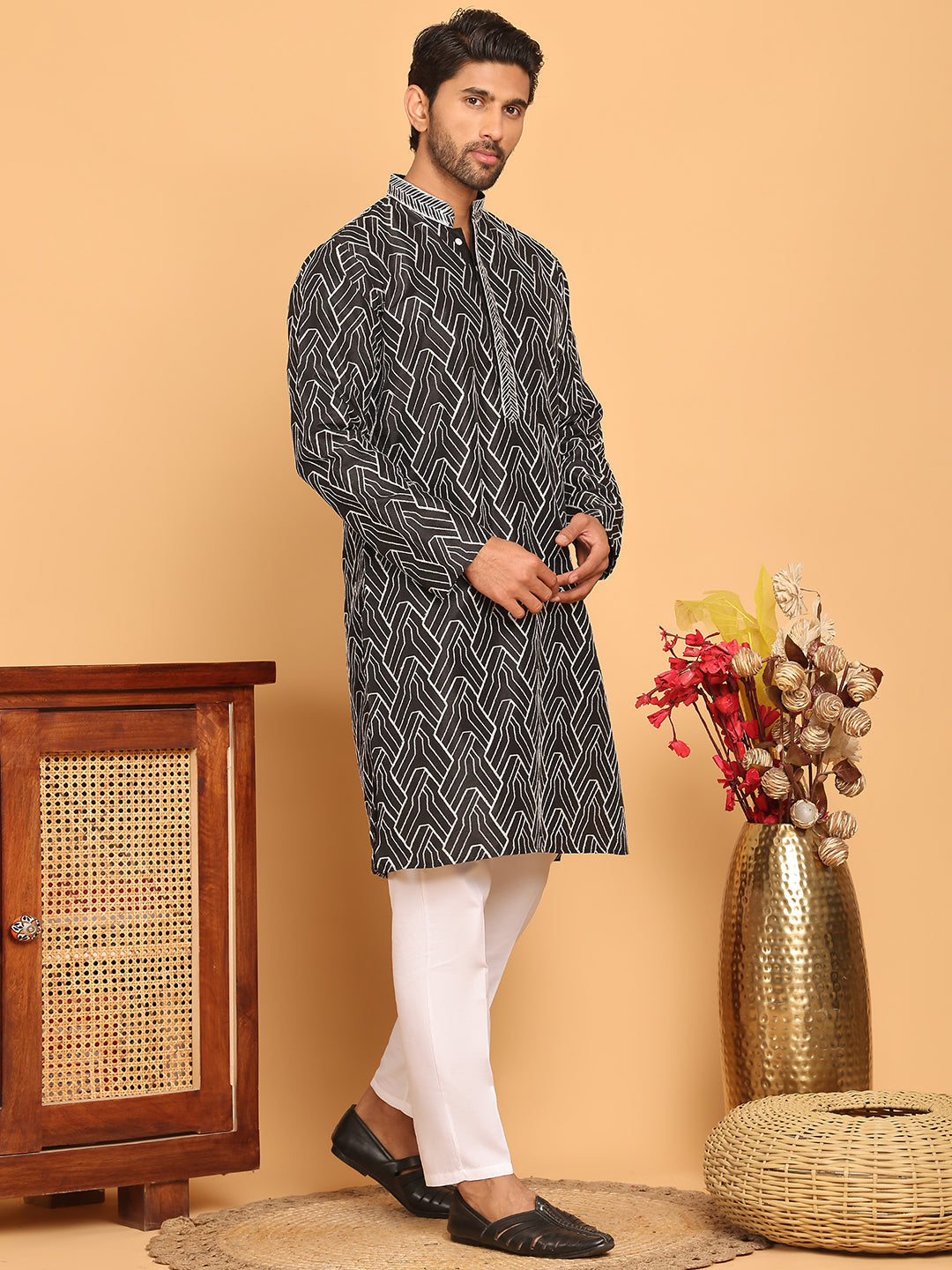 Embroidered straight Kurta with Pyjamas ( JOKP P 5187 Black )