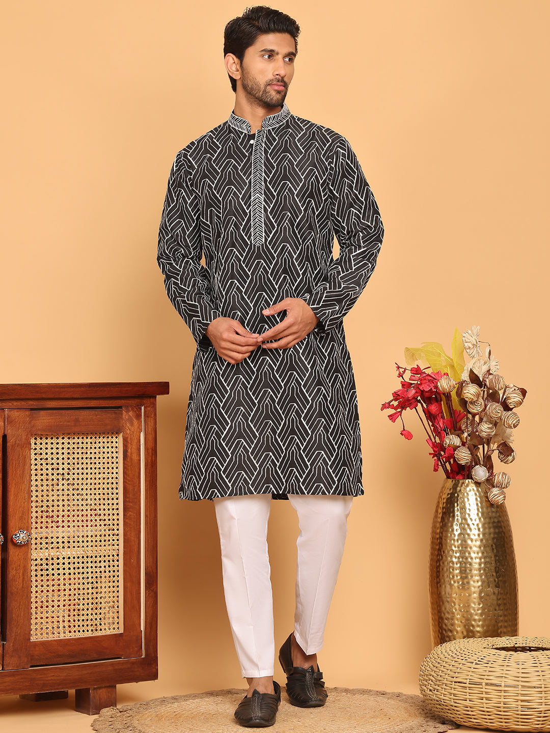 Embroidered straight Kurta with Pyjamas ( JOKP P 5187 Black )