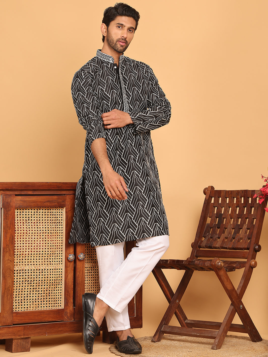 Embroidered straight Kurta with Pyjamas ( JOKP P 5187 Black )