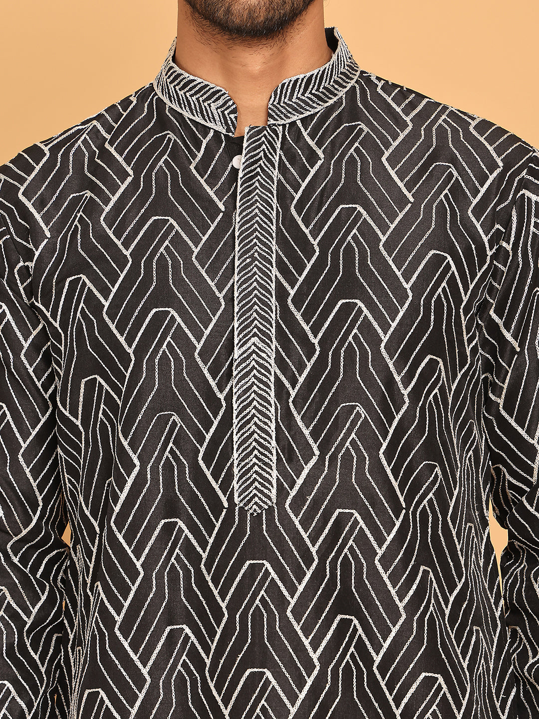 Embroidered straight Kurta with Pyjamas ( JOKP P 5187 Black )
