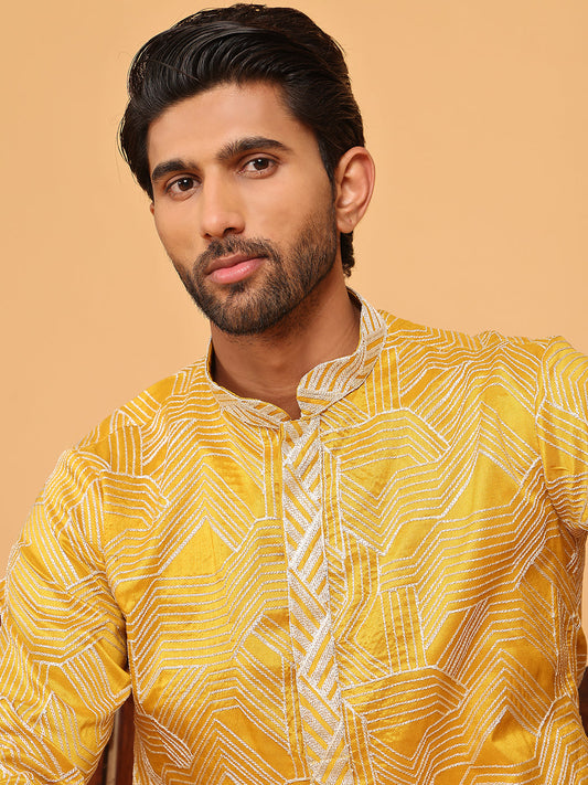 Embroidered straight Kurta with Pyjamas ( JOKP P 5187 Mustard )