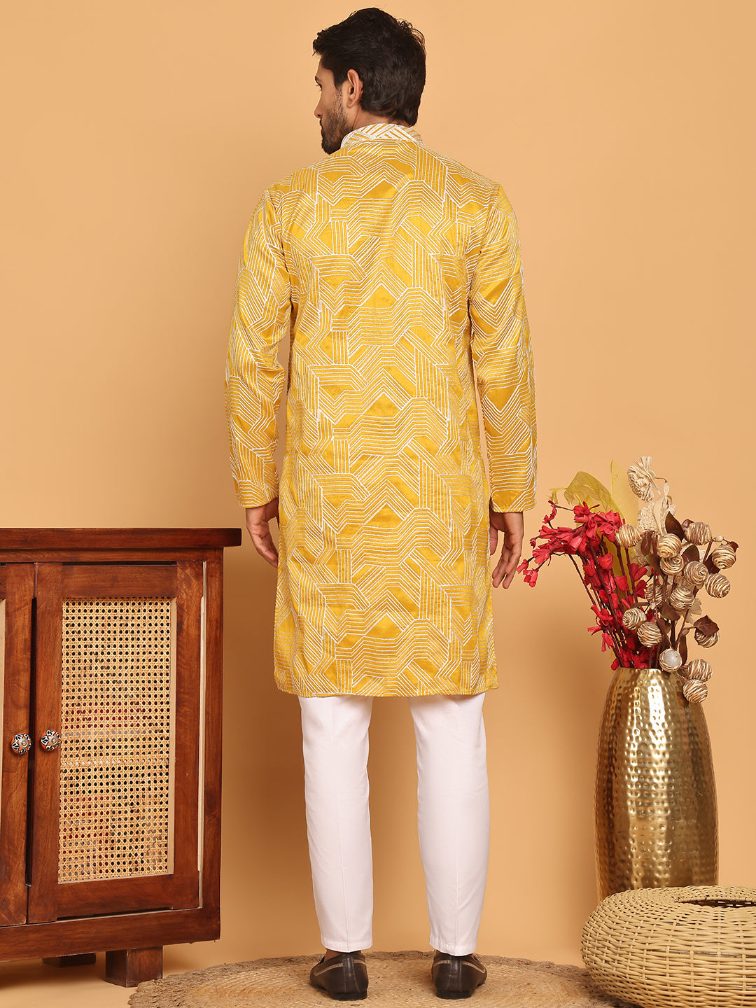 Embroidered straight Kurta with Pyjamas ( JOKP P 5187 Mustard )