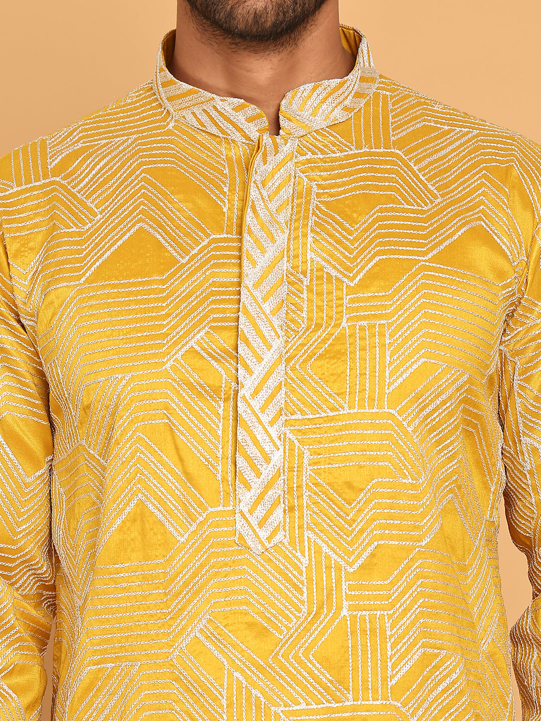 Embroidered straight Kurta with Pyjamas ( JOKP P 5187 Mustard )