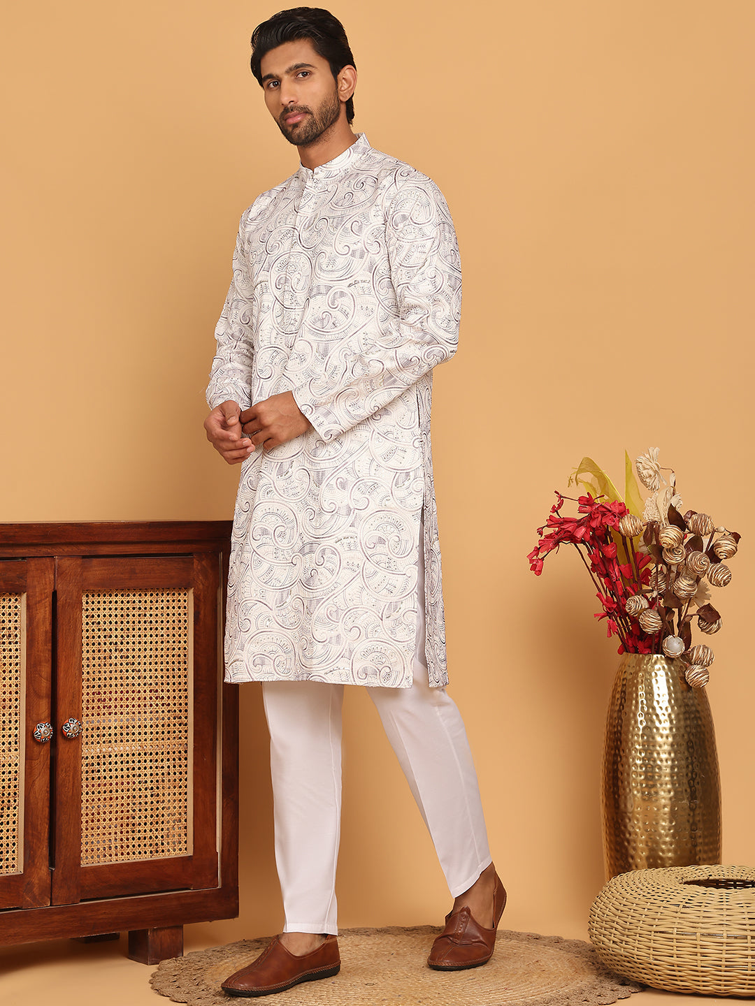 Embroidered & Sequins straight Kurta with Pyjamas ( JOKP P 5188 White )
