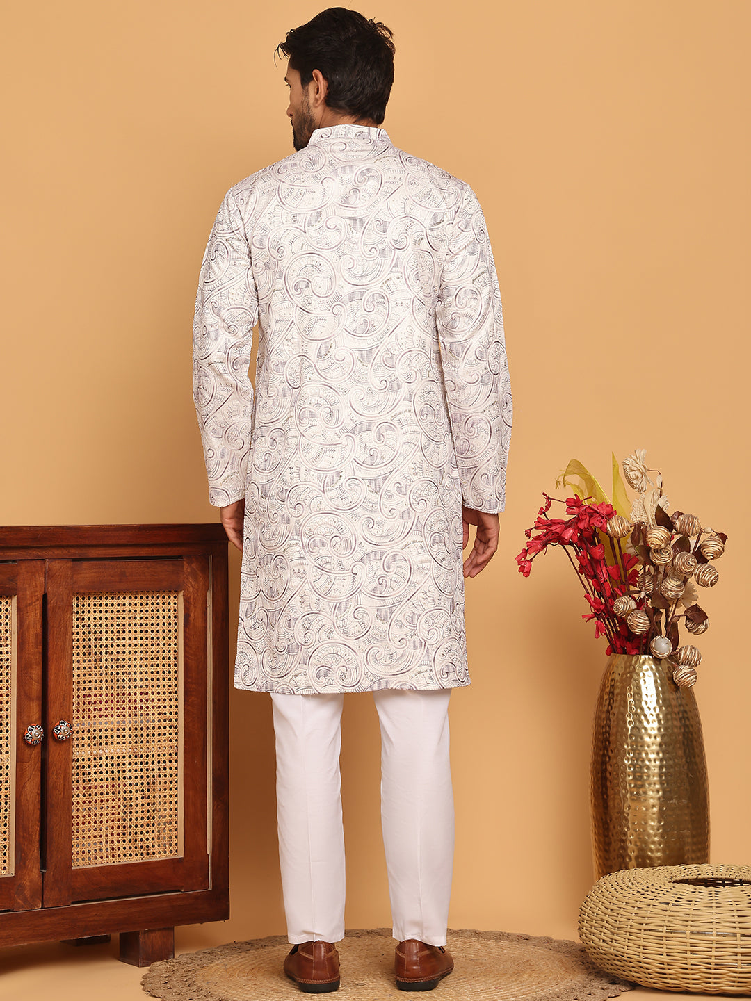 Embroidered & Sequins straight Kurta with Pyjamas ( JOKP P 5188 White )