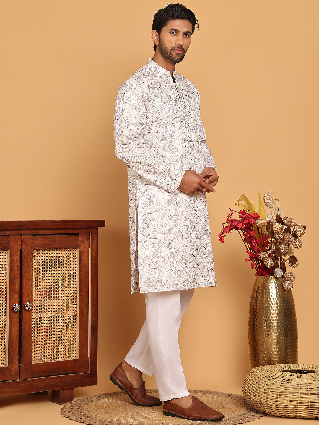 Embroidered & Sequins straight Kurta with Pyjamas ( JOKP P 5188 White )