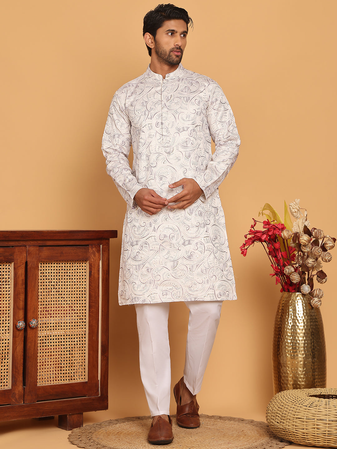 Embroidered & Sequins straight Kurta with Pyjamas ( JOKP P 5188 White )