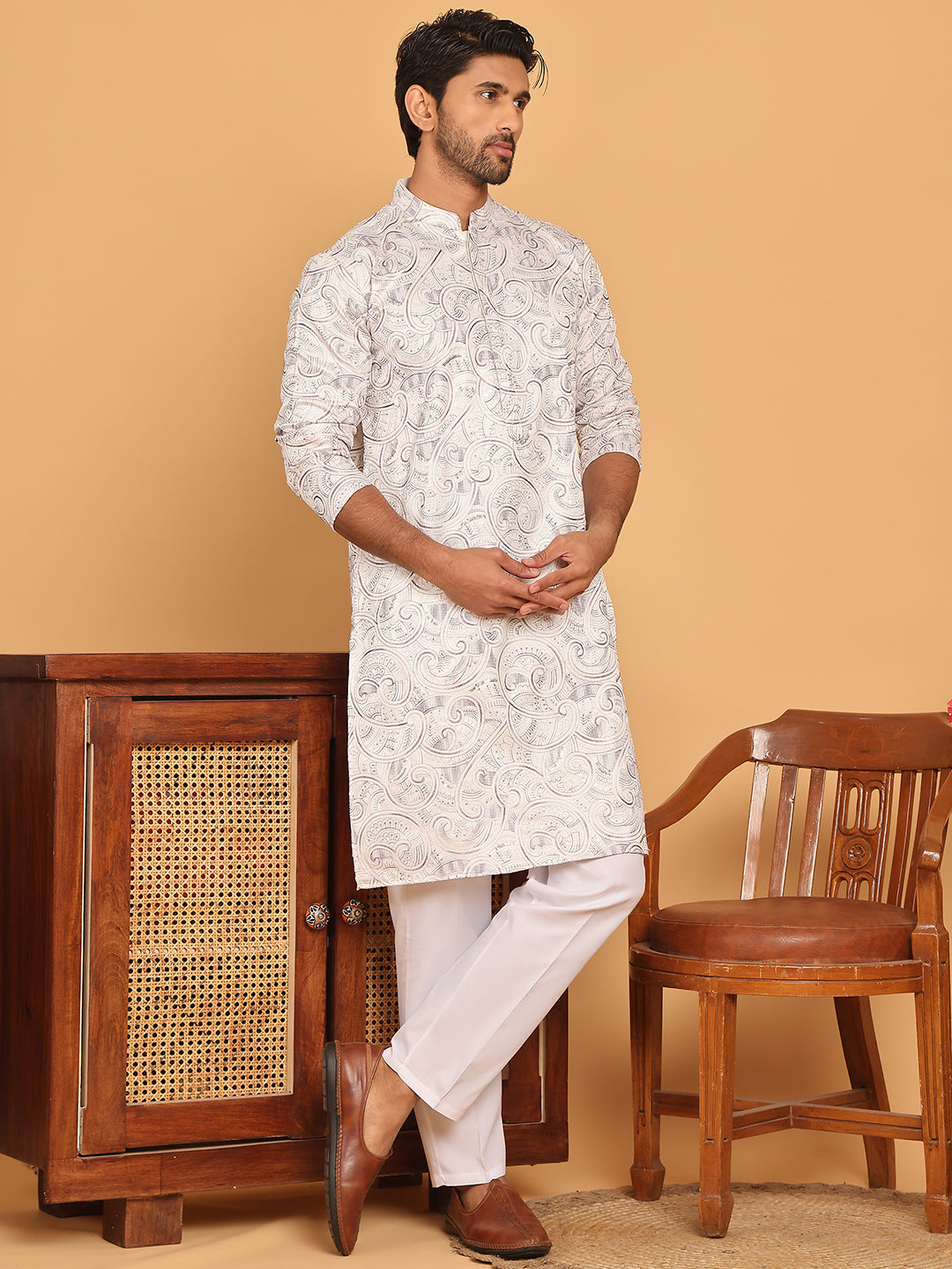Embroidered & Sequins straight Kurta with Pyjamas ( JOKP P 5188 White )