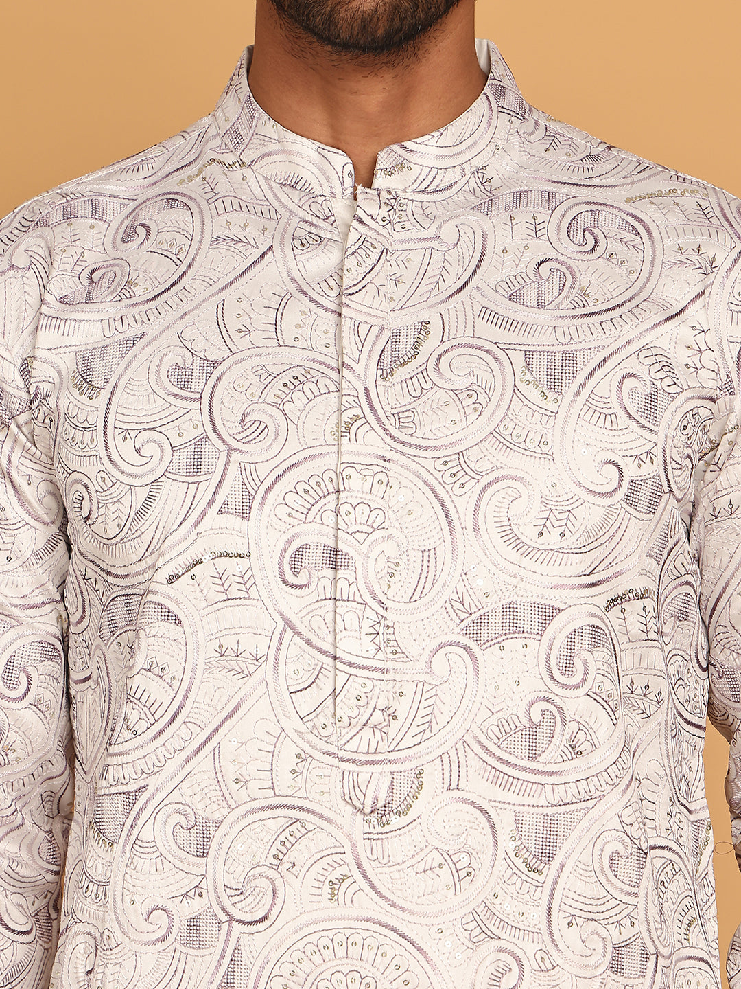 Embroidered & Sequins straight Kurta with Pyjamas ( JOKP P 5188 White )