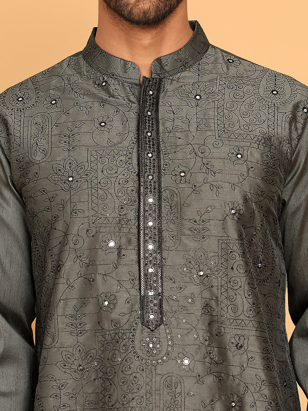 Sequins & Embroidered straight Kurta with Pyjamas ( JOKP P 5189 Grey ) [FF] [I-1-4]