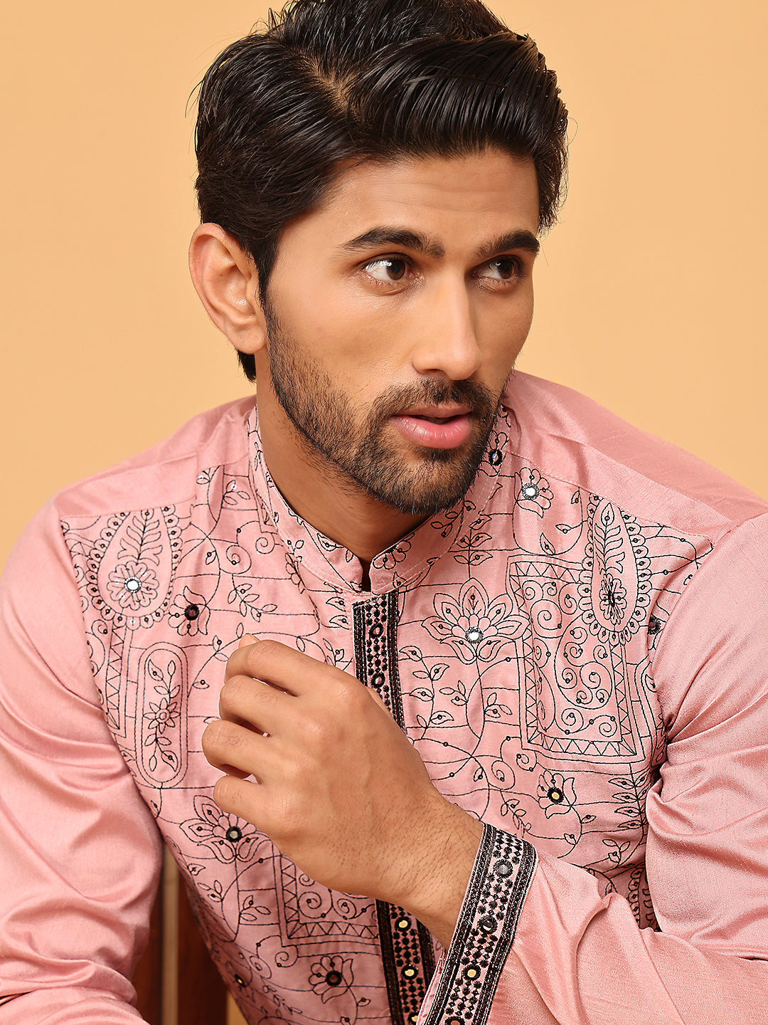 Sequins & Embroidered straight Kurta with Pyjamas ( JOKP P 5189 Magenta )