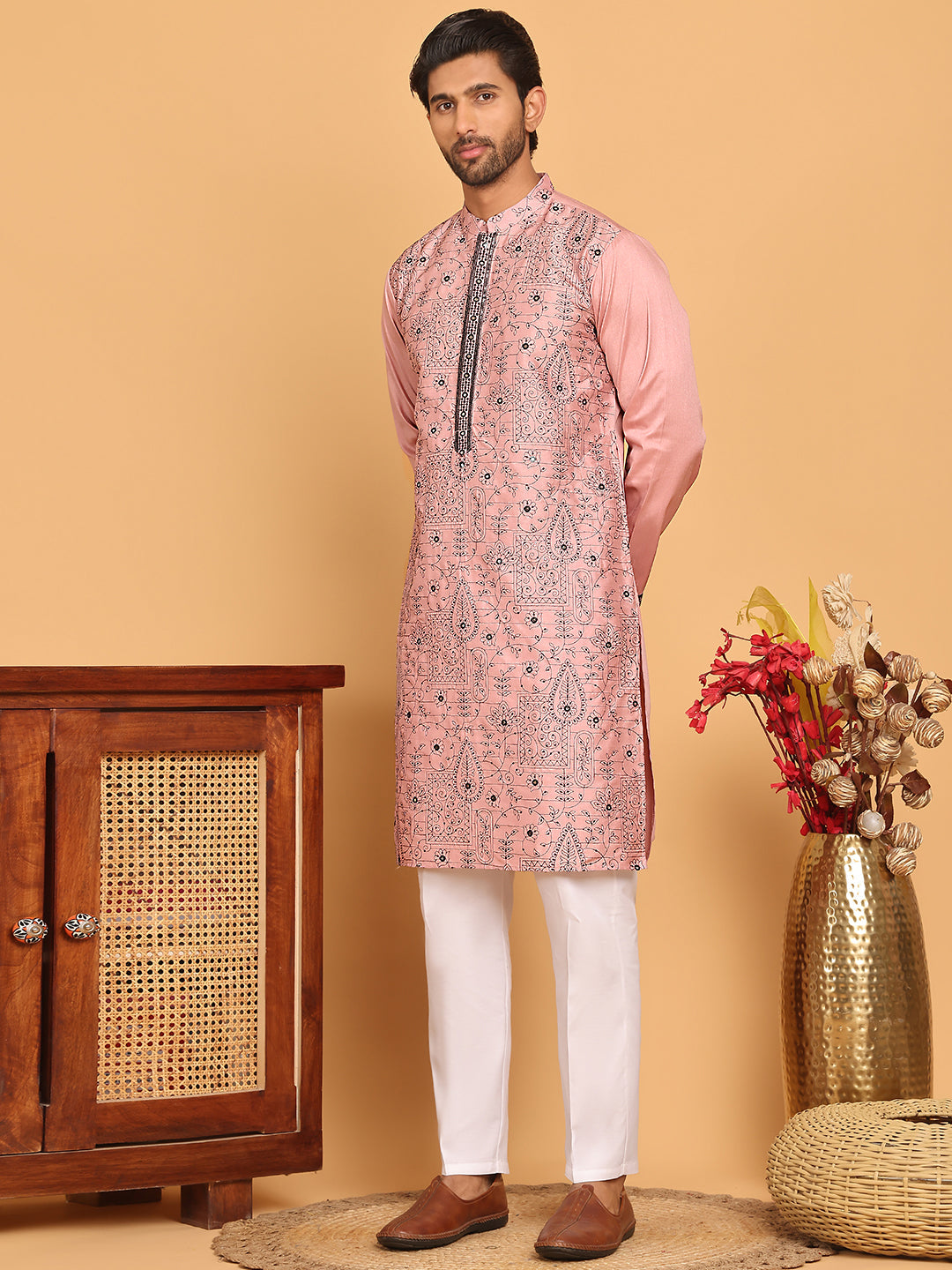 Sequins & Embroidered straight Kurta with Pyjamas ( JOKP P 5189 Magenta )
