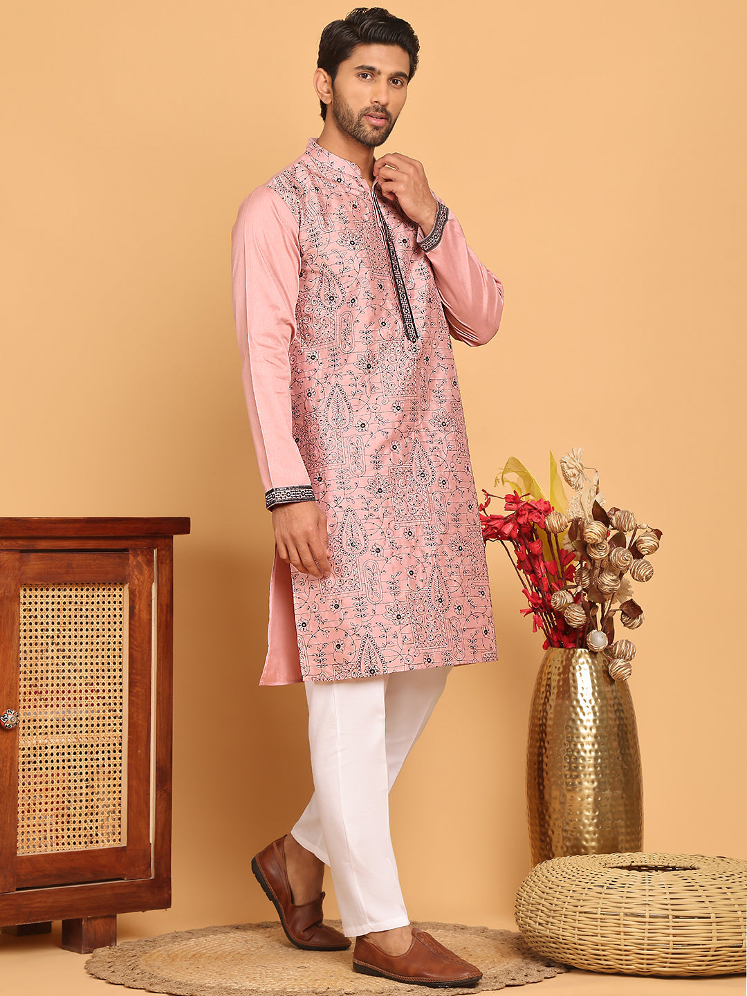 Sequins & Embroidered straight Kurta with Pyjamas ( JOKP P 5189 Magenta )