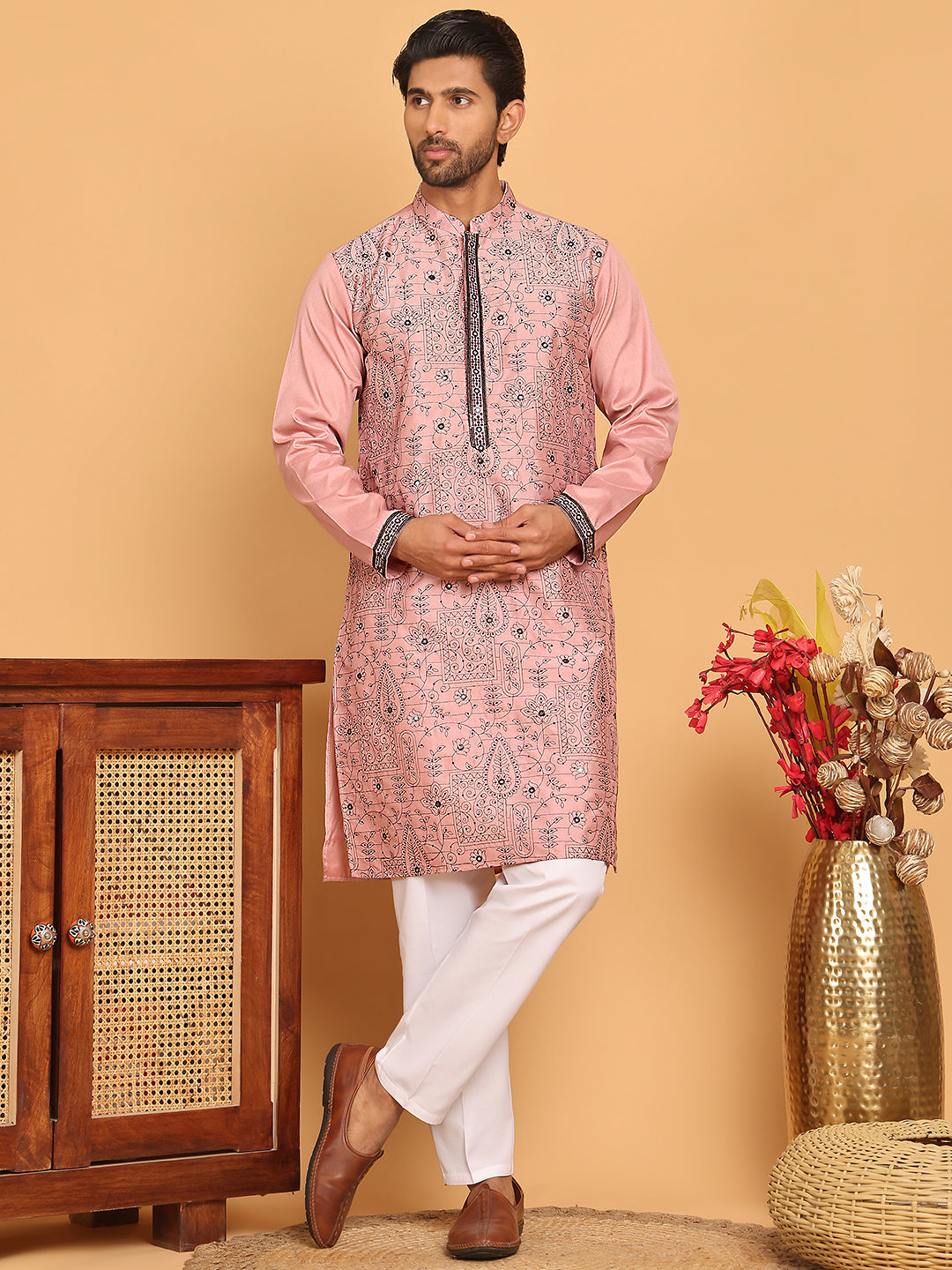 Sequins & Embroidered straight Kurta with Pyjamas ( JOKP P 5189 Magenta )