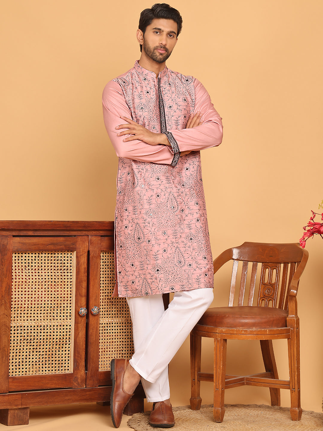 Sequins & Embroidered straight Kurta with Pyjamas ( JOKP P 5189 Magenta )