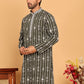 Embroidery and mirror work straight Kurta for Men ( KO 5190 Olive )