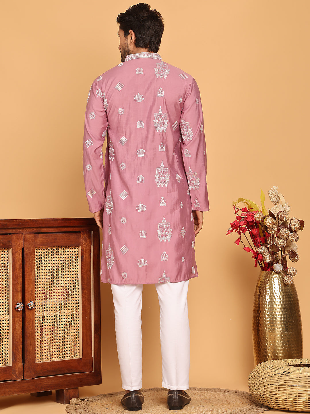 Embroidered Silk Blend Kurta Pyjama Set ( JOKP P 5191 Magenta )