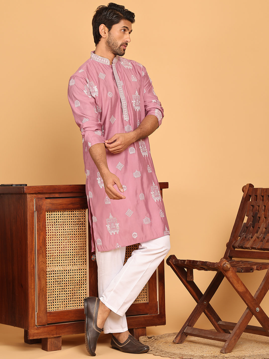 Embroidered Silk Blend Kurta Pyjama Set ( JOKP P 5191 Magenta )
