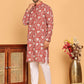 Floral Embroidered Straight Kurta Pyjama Set For Men ( JOKP P 5193 Rust ) [FF] [I-1-4]