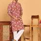Floral Embroidered Straight Kurta Pyjama Set For Men ( JOKP P 5193 Rust ) [FF] [I-1-4]