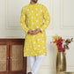 Floral Embroidered Straight Kurta Pyjama Set For Men ( JOKP P 5193 Yellow ) [FF] [I-1-4]