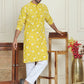 Floral Embroidered Straight Kurta Pyjama Set For Men ( JOKP P 5193 Yellow ) [FF] [I-1-4]