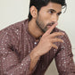 Embroidered and mirror work straight Kurta Set For Men, ( JOKP P 5194 Coffee )