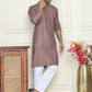 Embroidered and mirror work straight Kurta Set For Men, ( JOKP P 5194 Coffee )