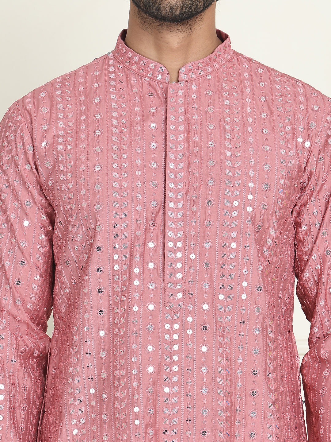 Embroidered and mirror work straight Kurta Set For Men, ( JOKP P 5194 Coral )