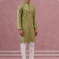 Embroidered and mirror work straight Kurta Set For Men ( JOKP P 5194 P 5194Olive ) [FF] [N-9]