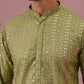 Embroidered and mirror work straight Kurta Set For Men ( JOKP P 5194 P 5194Olive ) [FF] [N-9]
