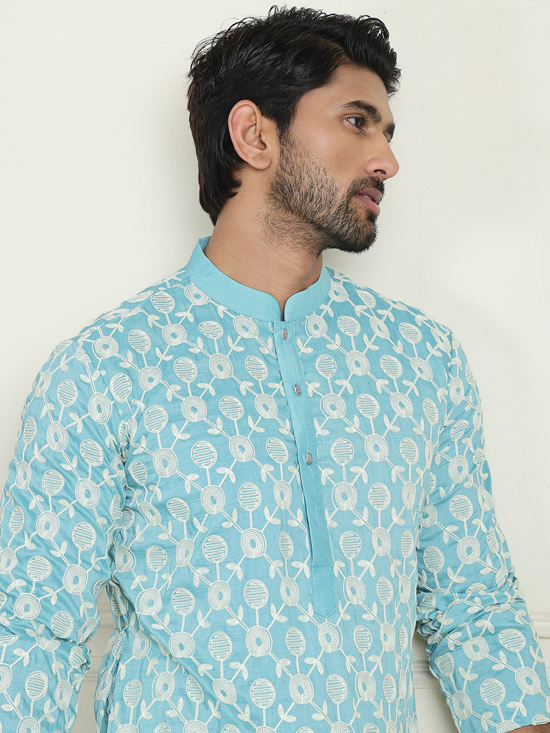 Embroidered Straight Kurta Pyjama Set For Men ( JOKP P 5195 Blue )
