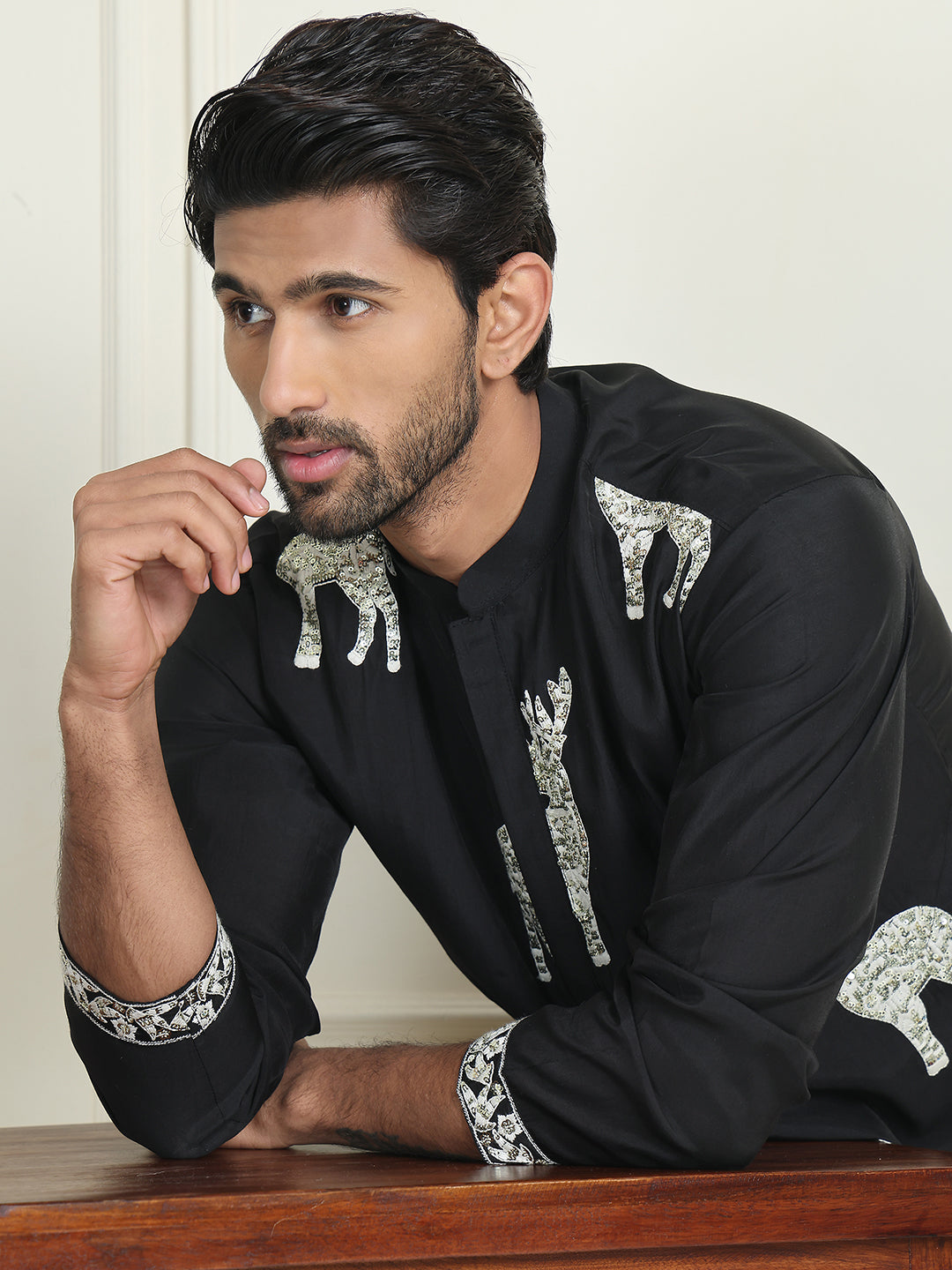Animal Embroidered Kurta Pyjama Set ( JOKP P 5196 White )