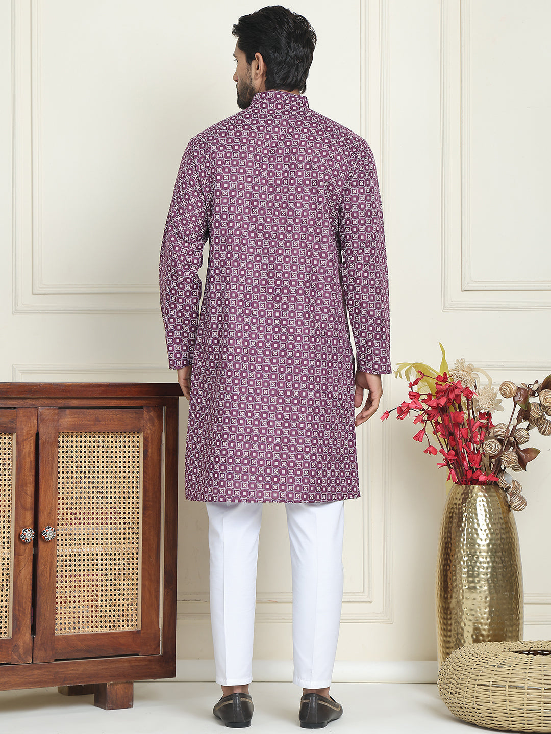 Men's Geometric Printed Kurta Set ( JOKP P 5198 Purple )