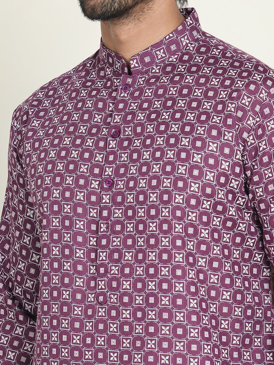 Men's Geometric Printed Kurta Set ( JOKP P 5198 Purple )