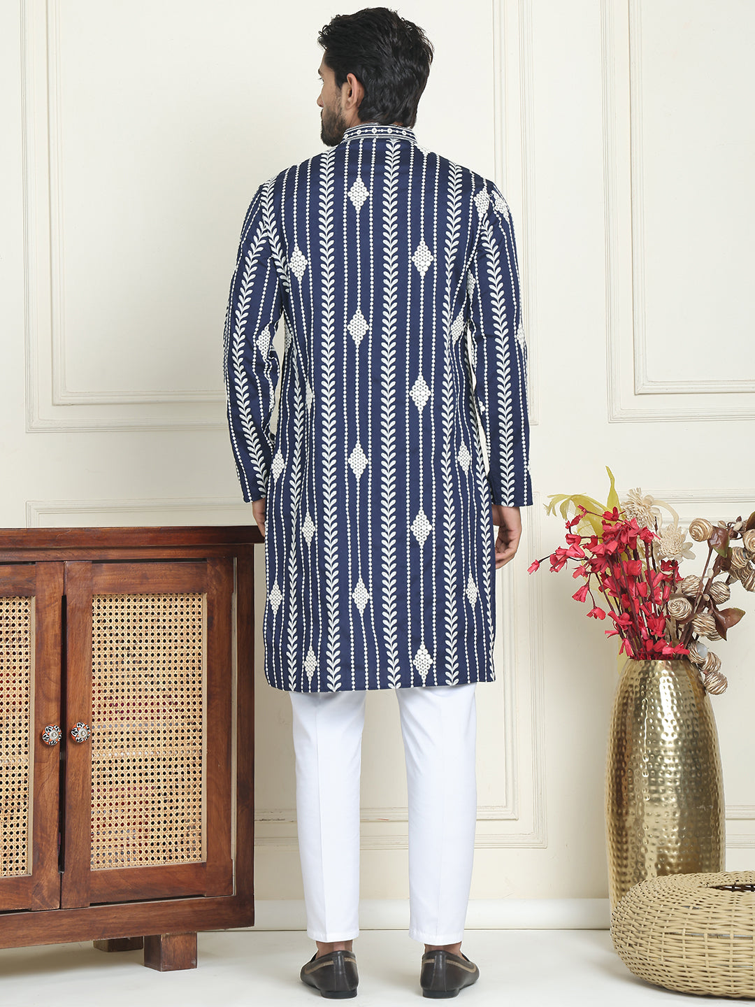 Embroidery and mirror work straight Kurta Set, ( JOKP P 5199 Navy )