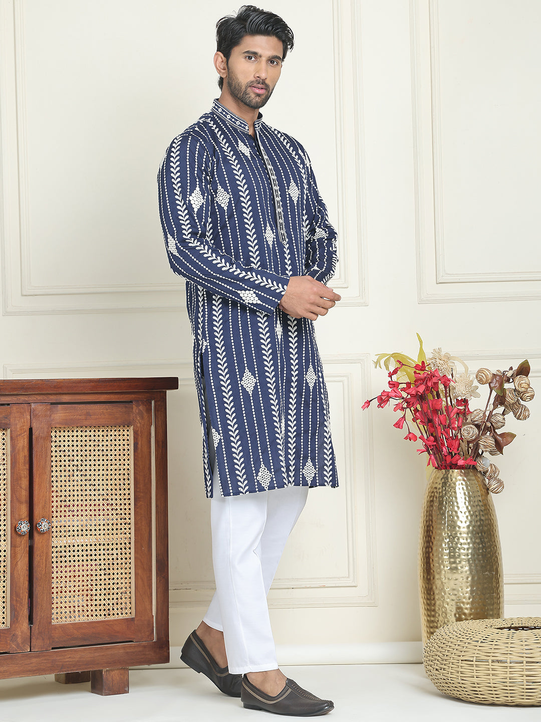 Embroidery and mirror work straight Kurta Set, ( JOKP P 5199 Navy )