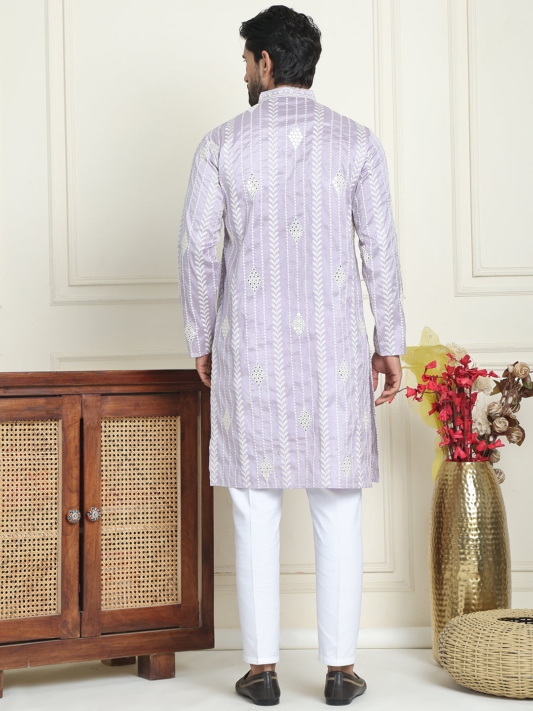 Embroidery and mirror work straight Kurta Set, ( JOKP P 5199 lavender )