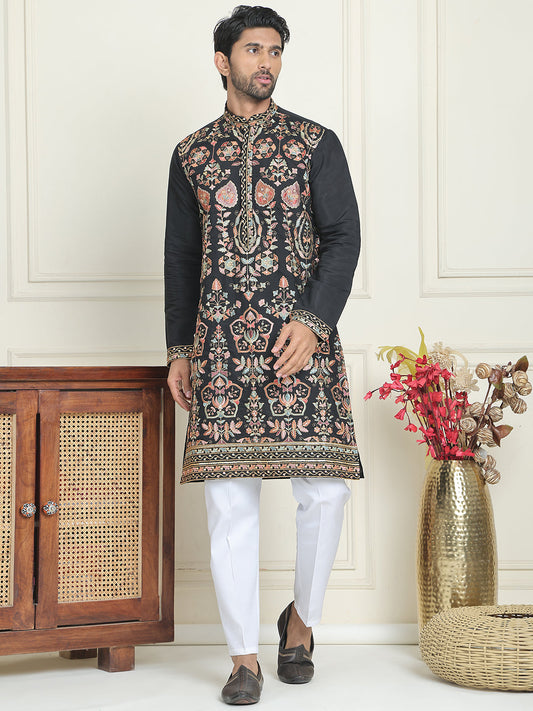 Floral Embroidered Straight Kurta Set ( JOKP P 5200 Black ) [FF] [H-7]