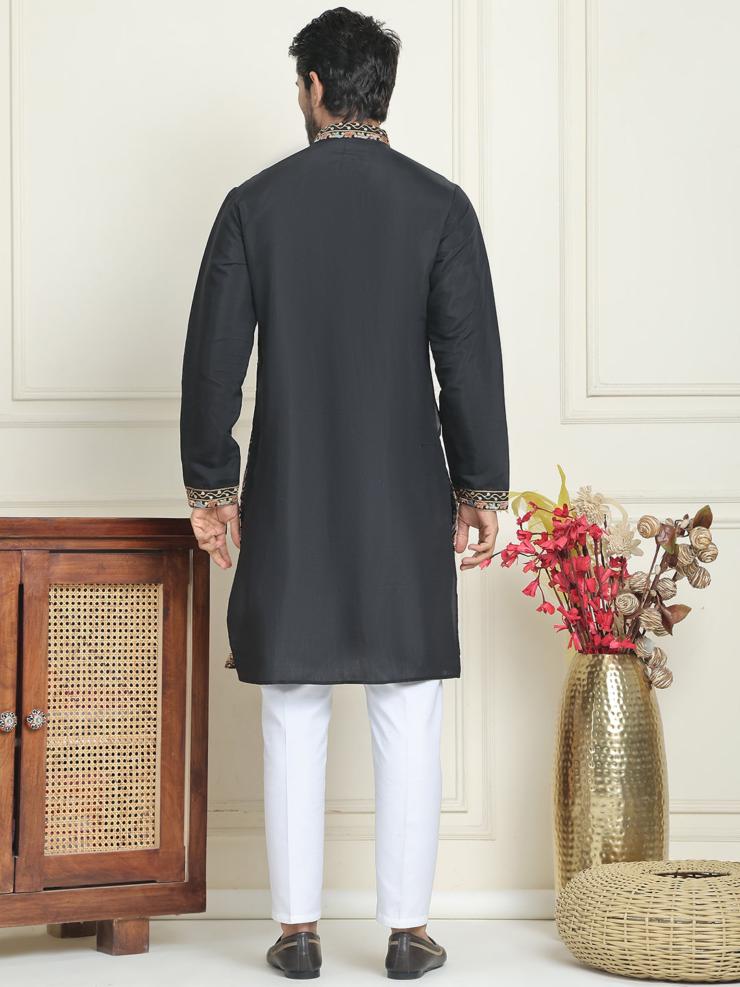 Floral Embroidered Straight Kurta Set ( JOKP P 5200 Black ) [FF] [H-7]