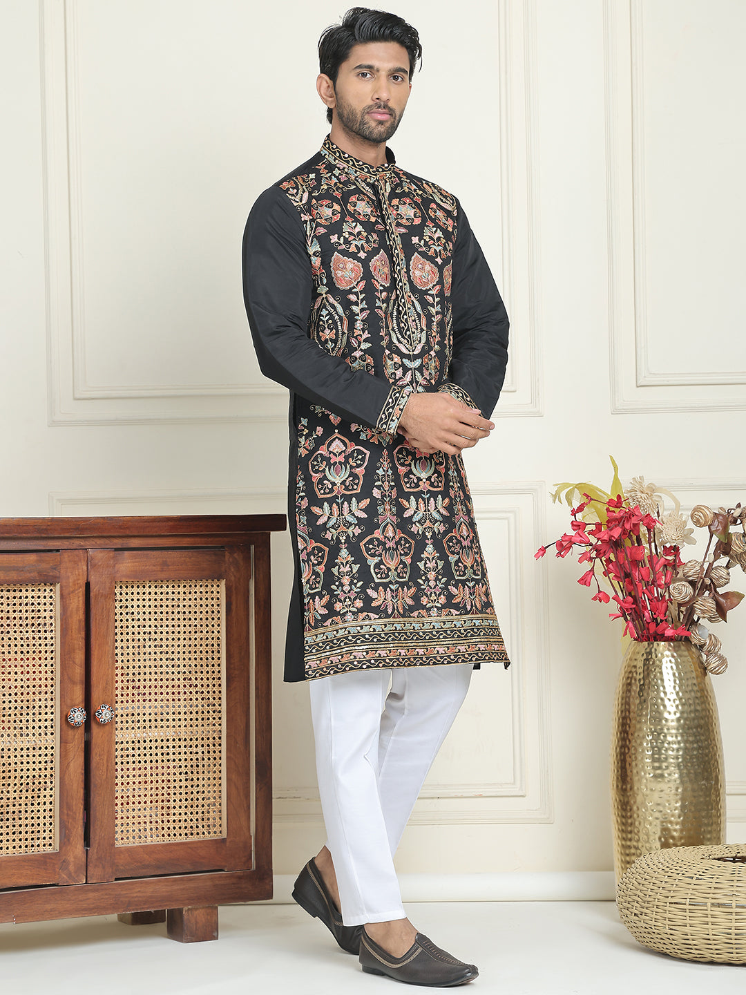 Floral Embroidered Straight Kurta Set ( JOKP P 5200 Black ) [FF] [H-7]