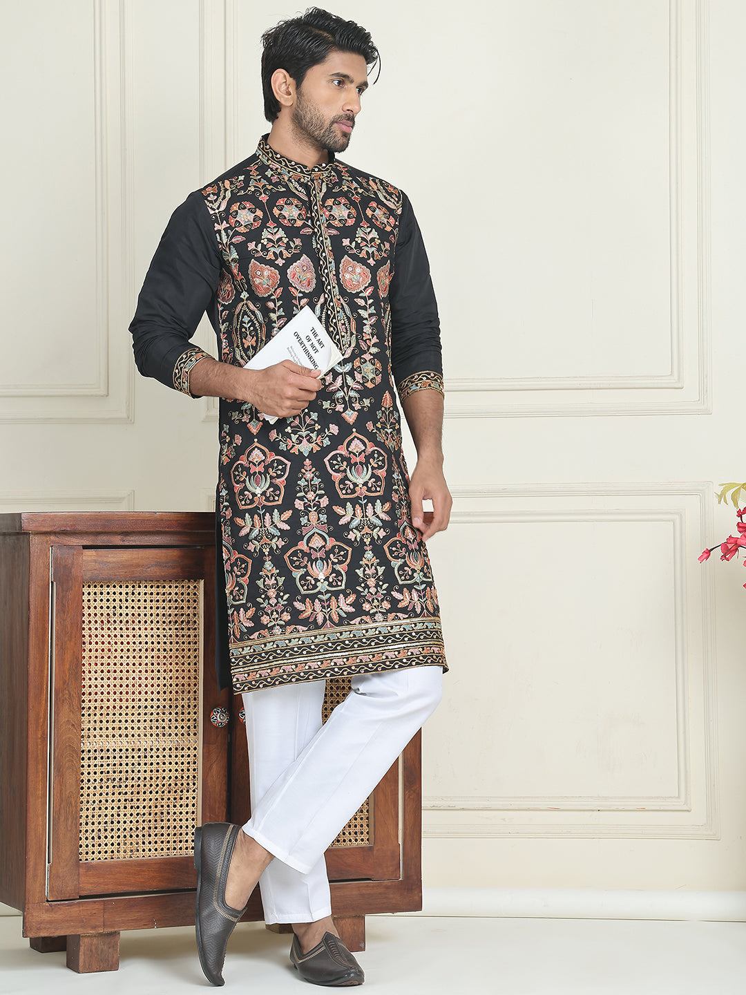 Floral Embroidered Straight Kurta Set ( JOKP P 5200 Black ) [FF] [H-7]