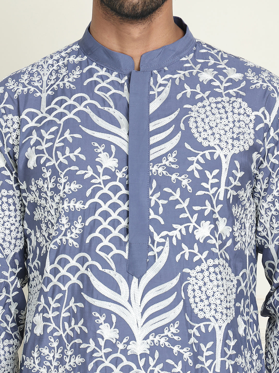 Embroidered Silk Blend Kurta Pyjama Set ( JOKP P 5201 Blue )