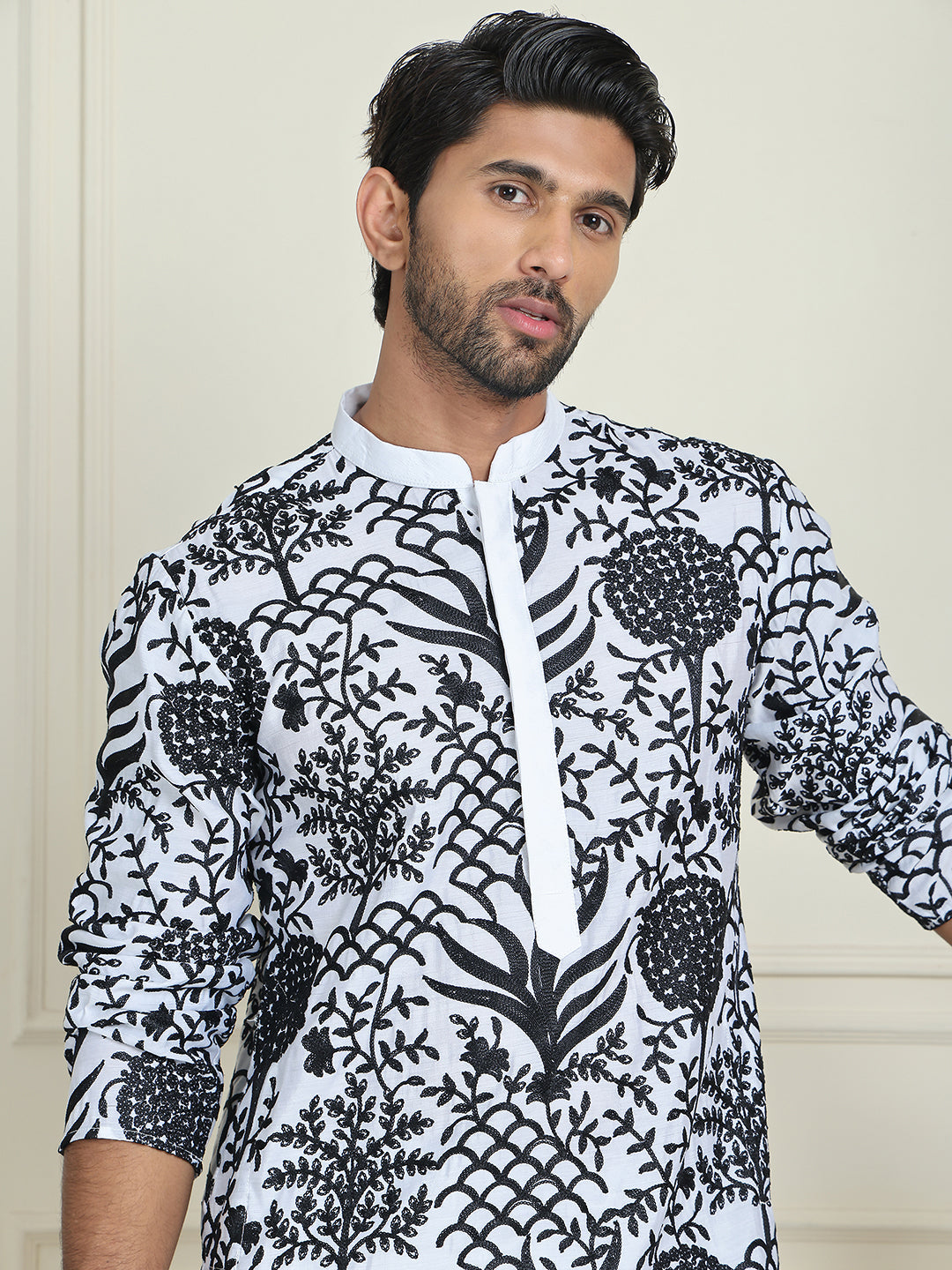 Embroidered Silk Blend Kurta Pyjama Set ( JOKP P 5201 White )