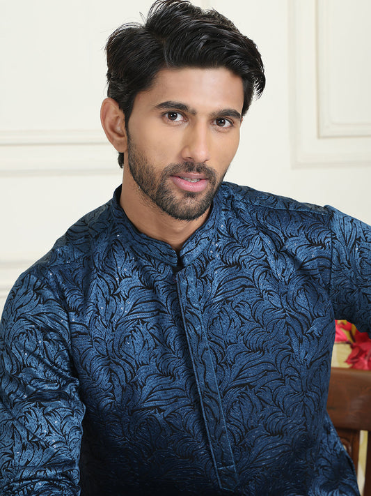 Embroidered & Sequins Straight Kurta with Pyjamas ( JOKP P 5205 Peacock )