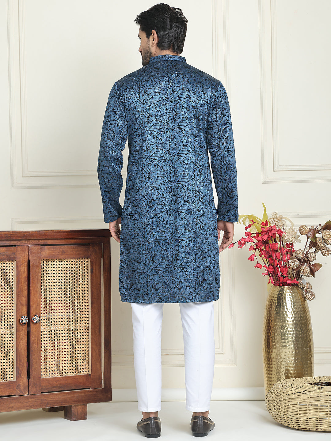 Embroidered & Sequins Straight Kurta with Pyjamas ( JOKP P 5205 Peacock )